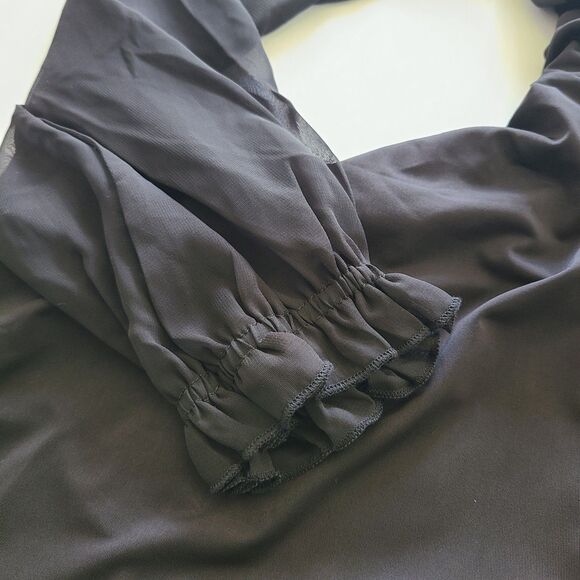 Lucy In The Sky Wrap Dress Medium Black Lexi Ruffle Balloon Sleeve Cocktail - Picture 4 of 12